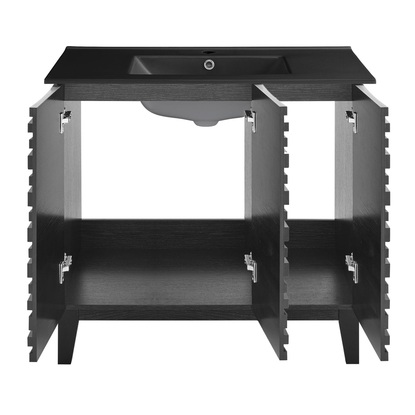 Swiss Madison, Cascade 36 in. Black Oak Bathroom Vanity With Black Ceramic Sink Top