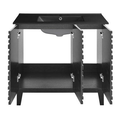 Swiss Madison, Cascade 36 in. Black Oak Bathroom Vanity With Black Ceramic Sink Top