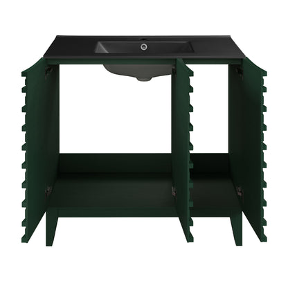 Swiss Madison, Cascade 36" Freestanding Bathroom Vanity in Green Oak with Sink Top