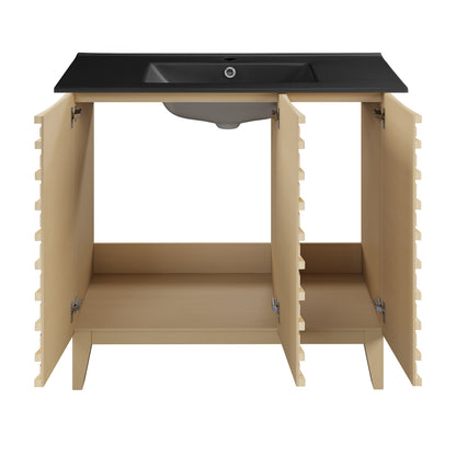 Swiss Madison, Cascade 36 in. Natural oak Bathroom Vanity With Black Ceramic Sink Top