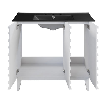 Swiss Madison, Cascade 36 in. White Oak Bathroom Vanity With Black, 3-Hole Ceramic Sink Top