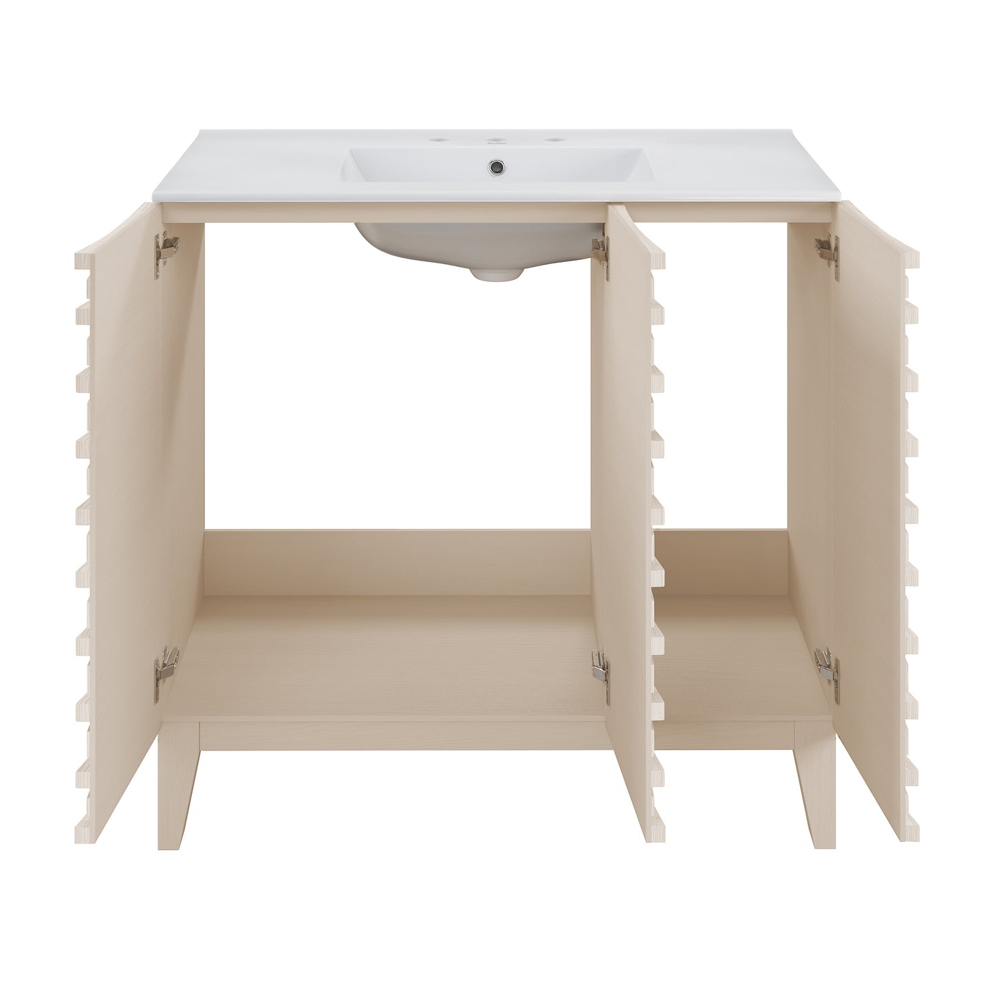 Swiss Madison, Cascade 36 in. White Oak Bathroom Vanity With White, 3-Hole Ceramic Sink Top