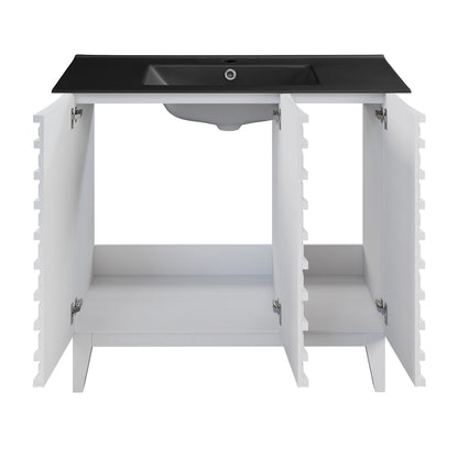Swiss Madison, Cascade 36 in. White Oak Bathroom Vanity With Black Ceramic Sink Top