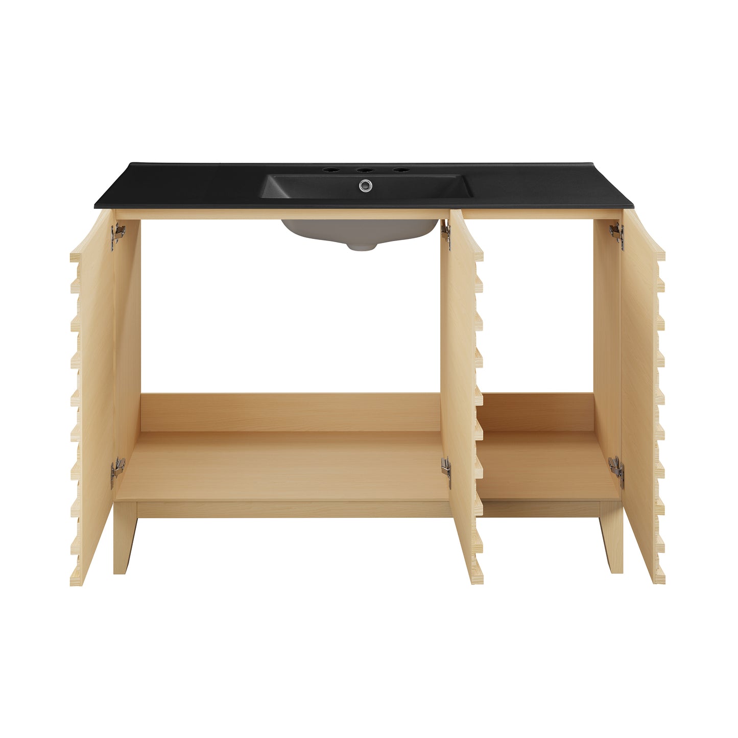 Swiss Madison, Cascade 48 in. Natural Oak Bathroom Vanity With Black, 3-Hole Ceramic Sink Top