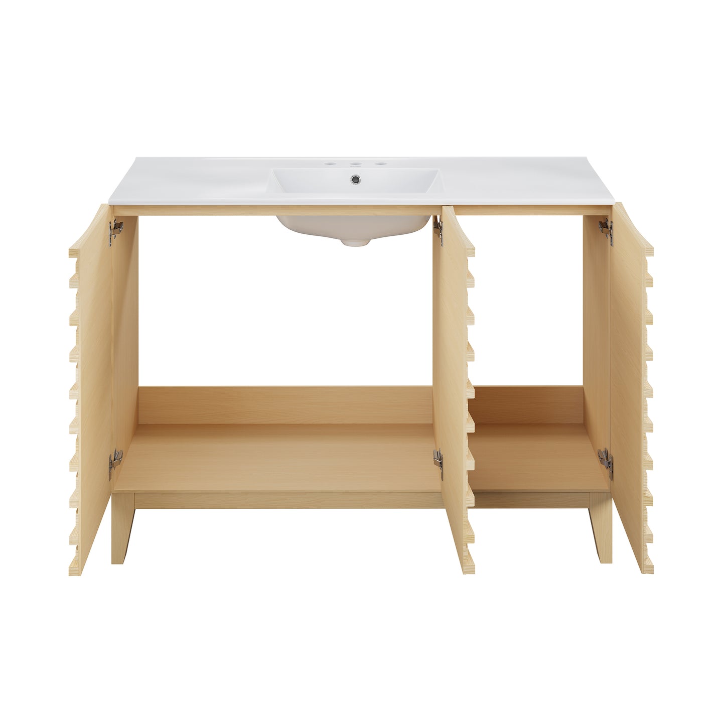 Swiss Madison, Cascade 48 in. Natural Oak Bathroom Vanity With White, 3-Hole Ceramic Sink Top