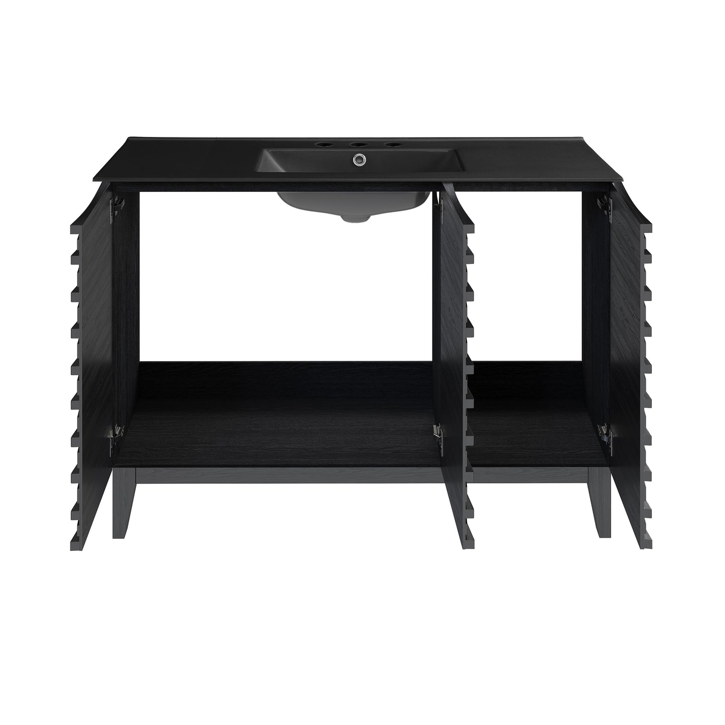 Swiss Madison, Cascade 48 in. Black Oak Bathroom Vanity With Black, 3-Hole Ceramic Sink Top