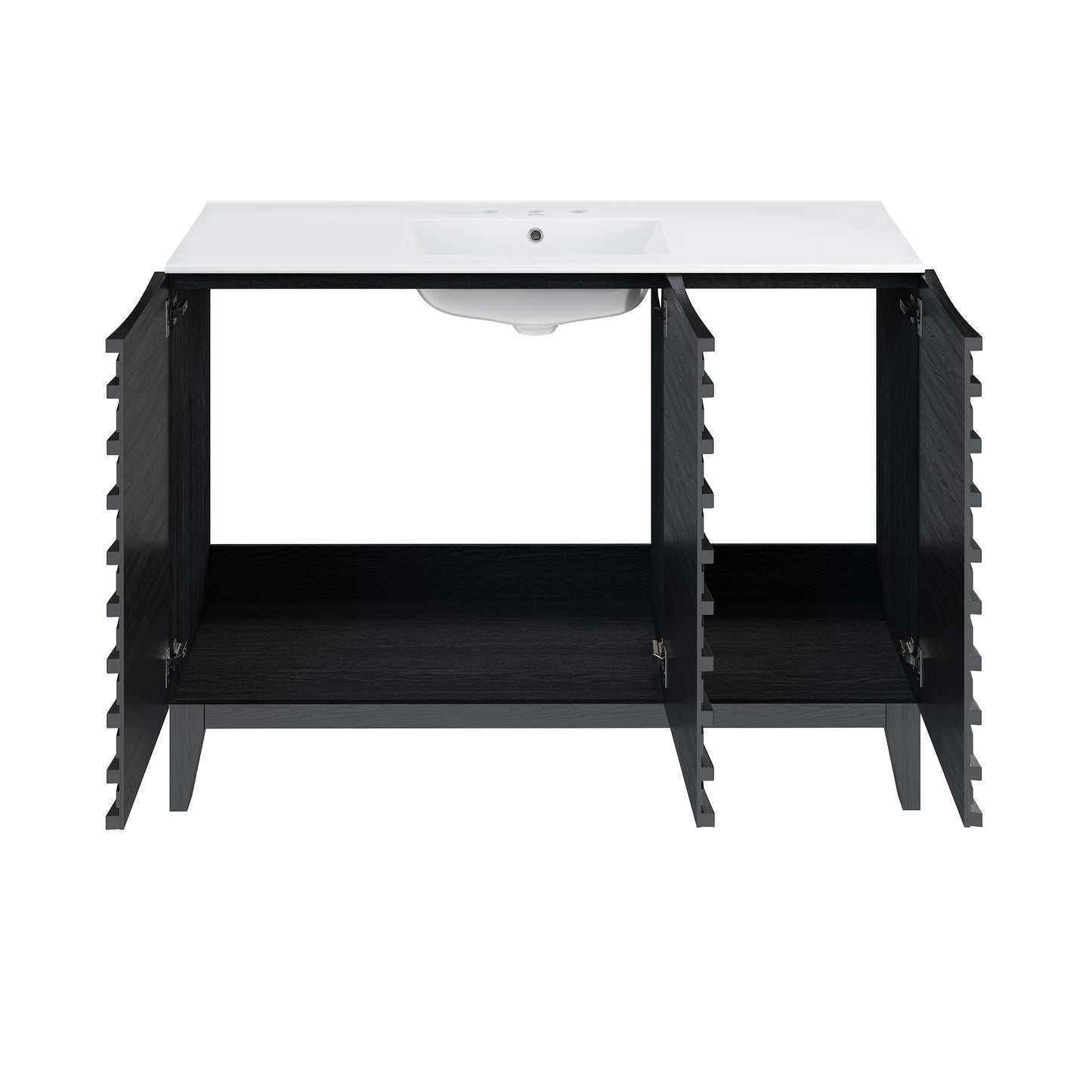 Swiss Madison, Cascade 48 in. Black Oak Bathroom Vanity With White, 3-Hole Ceramic Sink Top