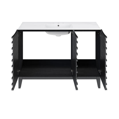 Swiss Madison, Cascade 48 in. Black Oak Bathroom Vanity With White, 3-Hole Ceramic Sink Top