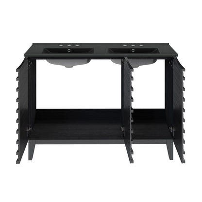 Swiss Madison, Cascade 48 in. Black Oak, Double Basin Bathroom Vanity With Black, 3-Hole Ceramic Sink Top