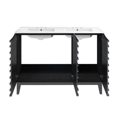 Swiss Madison, Cascade 48 in. Black Oak, Double Basin Bathroom Vanity With White, 3-Hole Ceramic Sink Top