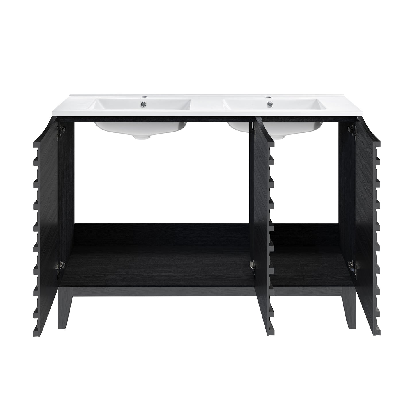 Swiss Madison, Cascade 48 in. Black Oak, Double Basin Bathroom Vanity With White Ceramic Sink Top