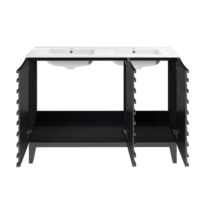 Swiss Madison, Cascade 48 in. Black Oak, Double Basin Bathroom Vanity With White Ceramic Sink Top