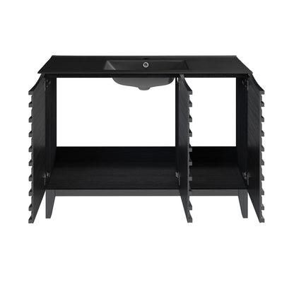 Swiss Madison, Cascade 48 in. Black Oak Bathroom Vanity With Black Ceramic Sink Top
