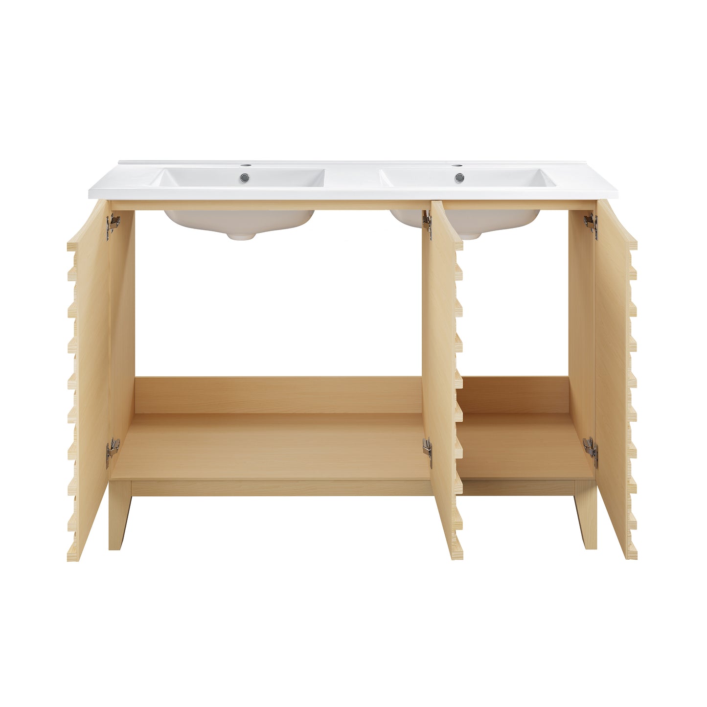 Swiss Madison, Cascade 48 in. Natural Oak, Double Basin Bathroom Vanity With White Ceramic Sink Top