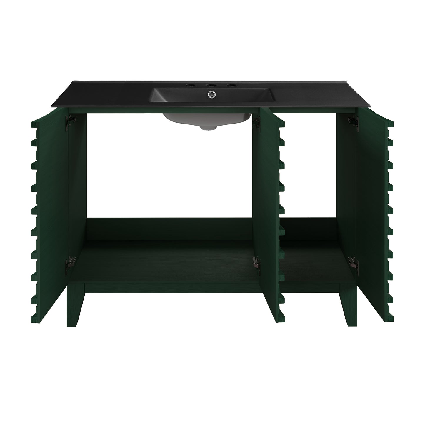 Swiss Madison, Cascade 48" Freestanding Bathroom Vanity in Green Oak with Black 3-Hole Widespread Sink Top