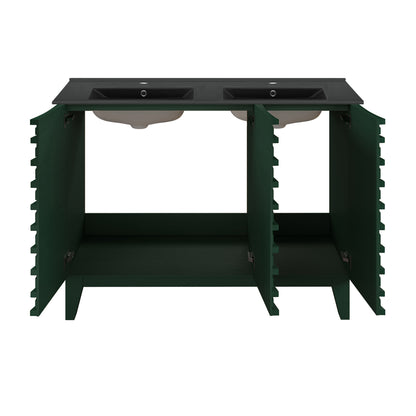Swiss Madison, Cascade 48" Freestanding Bathroom Vanity in Green Oak with Black Double Basin Sink Top