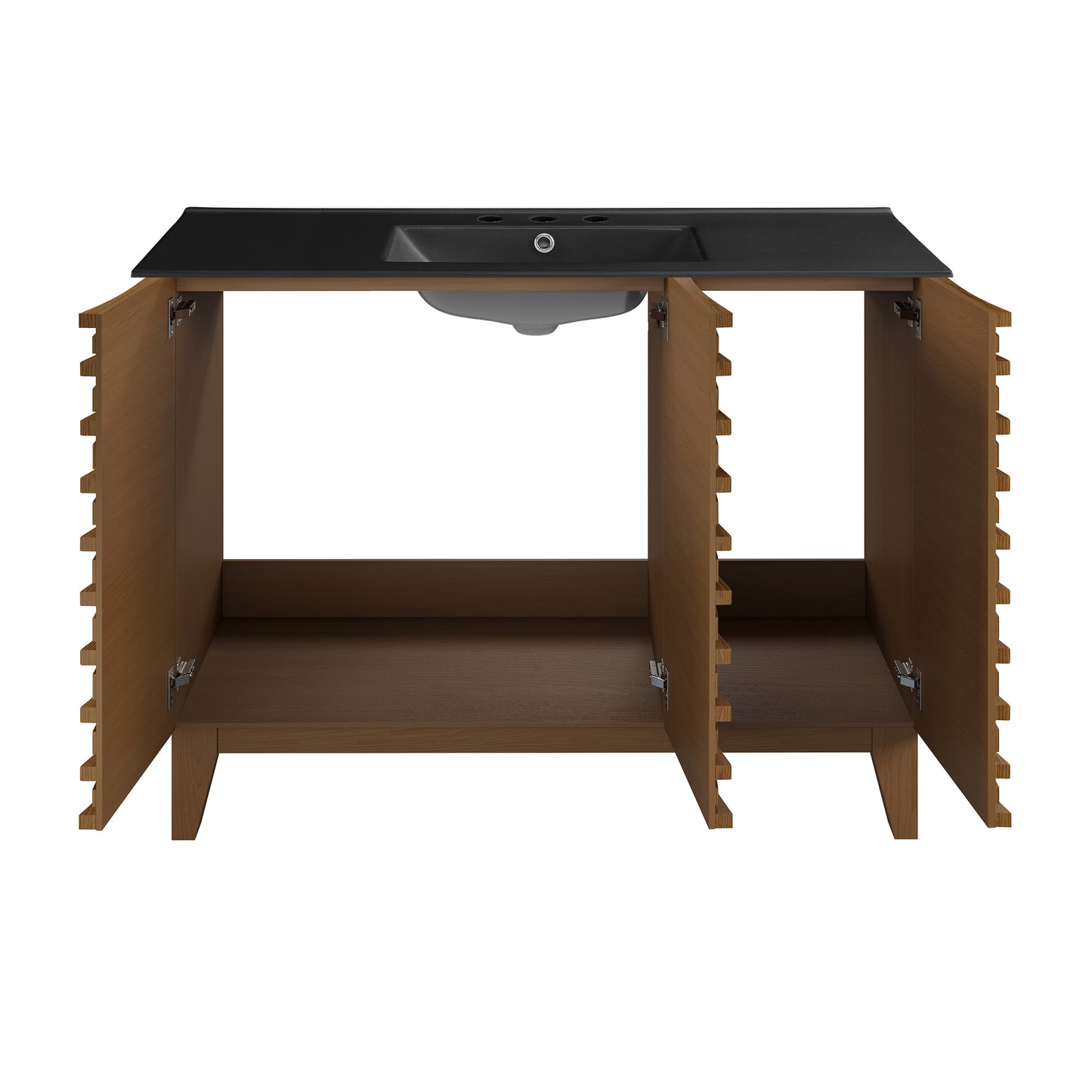 Swiss Madison, Cascade 48 in. Brown Oak Bathroom Vanity With Black, 3-Hole Ceramic Sink Top