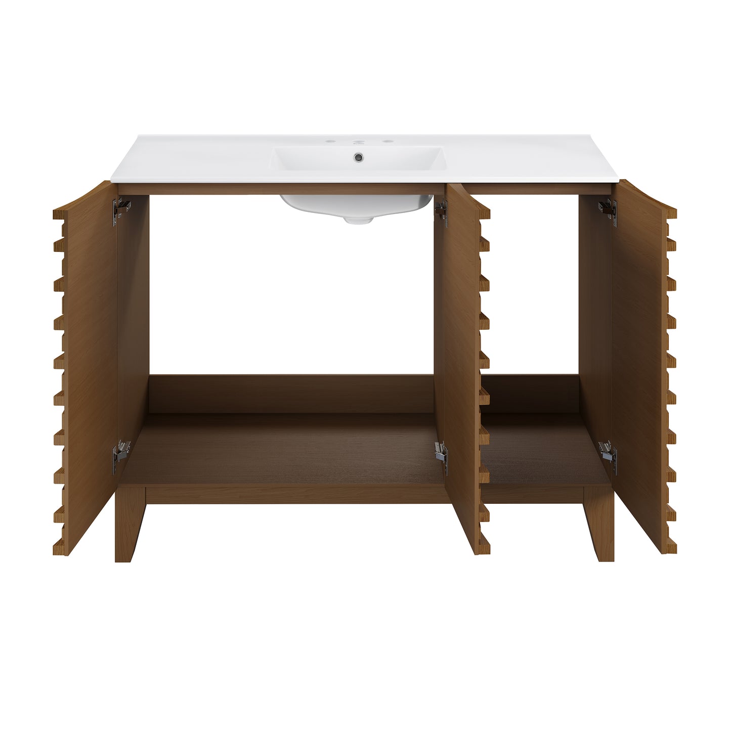 Swiss Madison, Cascade 48 in. Brown Oak Bathroom Vanity With White, 3-Hole Ceramic Sink Top