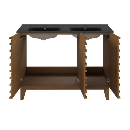 Swiss Madison, Cascade 48 in. Brown Oak, Double Basin Bathroom Vanity With Black Ceramic Sink Top