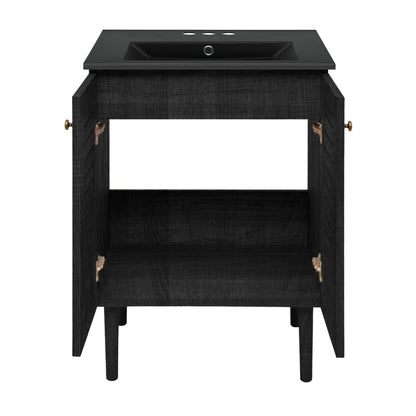 Swiss Madison, Bron 24" Freestanding Bathroom Vanity in Black Oak with Black 3-Hole Centerset Sink Top