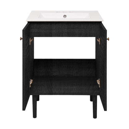Swiss Madison, Bron 24" Freestanding Bathroom Vanity in Black Oak with 3-Hole Centerset Sink Top