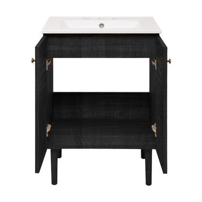 Swiss Madison, Bron 24" Freestanding Bathroom Vanity in Black Oak with 3-Hole Widespread Sink Top