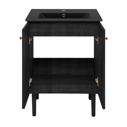 Swiss Madison, Bron 24" Freestanding Bathroom Vanity in Black Oak with Black Sink Top