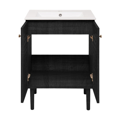 Swiss Madison, Bron 24" Freestanding Bathroom Vanity in Black Oak with Sink Top