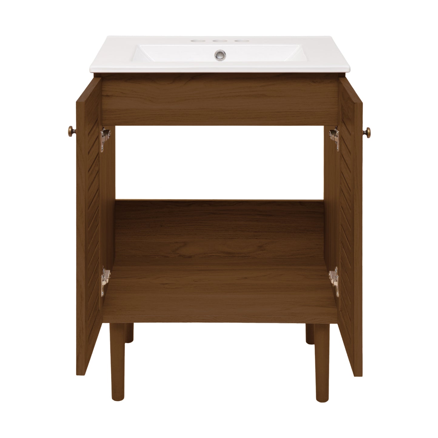 Swiss Madison, Bron 24" Freestanding Bathroom Vanity in Brown Oak with 3-Hole Centerset Sink Top