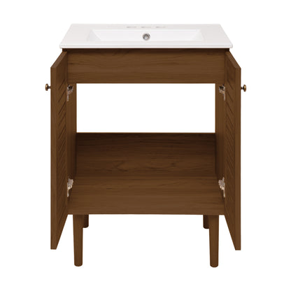 Swiss Madison, Bron 24" Freestanding Bathroom Vanity in Brown Oak with 3-Hole Centerset Sink Top