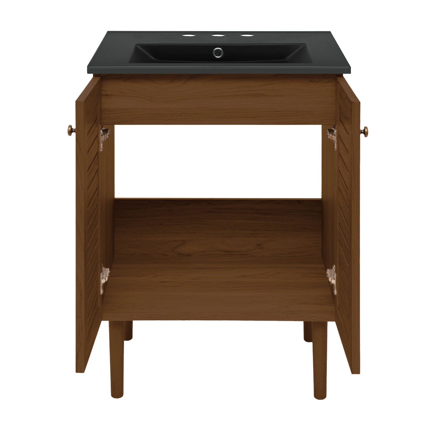 Swiss Madison, Bron 24" Freestanding Bathroom Vanity in Brown Oak with Black 3-Hole Widespread Sink Top