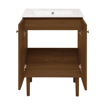 Swiss Madison, Bron 24" Freestanding Bathroom Vanity in Brown Oak with 3-Hole Widespread Sink Top