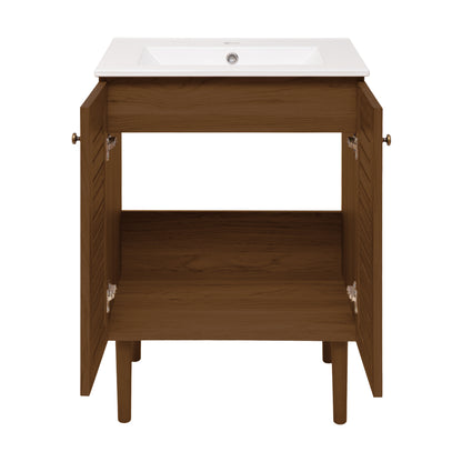 Swiss Madison, Bron 24" Freestanding Bathroom Vanity in Brown Oak with Sink Top