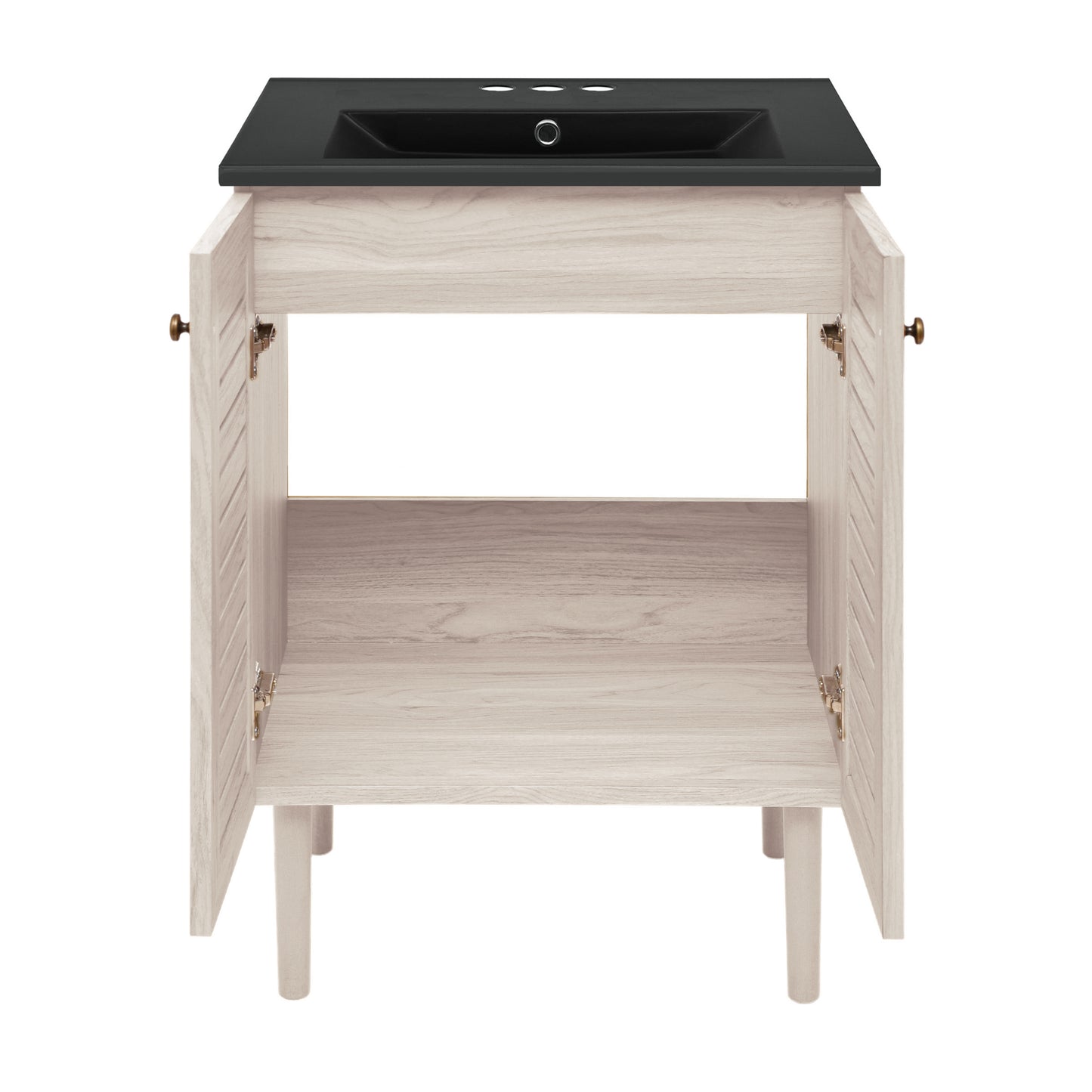 Swiss Madison, Bron 24" Freestanding Bathroom Vanity in White Oak with Black 3-Hole Centerset Sink Top