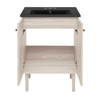 Swiss Madison, Bron 24" Freestanding Bathroom Vanity in White Oak with Black 3-Hole Centerset Sink Top