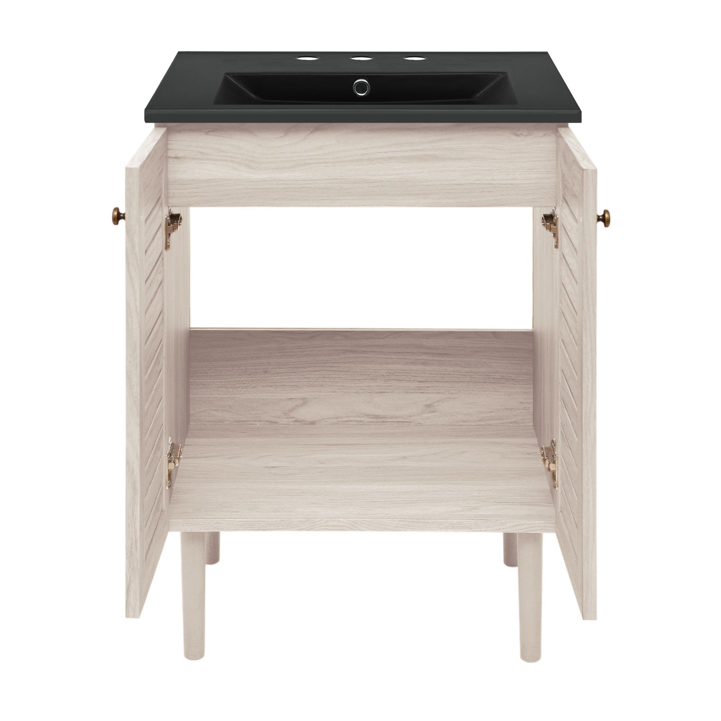 Swiss Madison, Bron 24" Freestanding Bathroom Vanity in White Oak with Black 3-Hole Widespread Sink Top