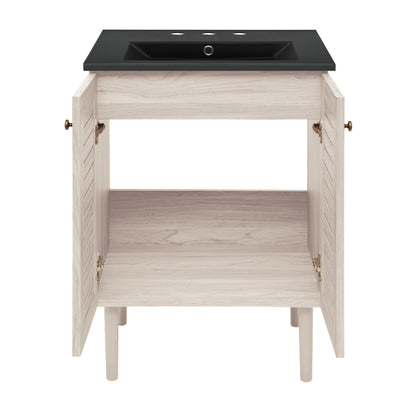 Swiss Madison, Bron 24" Freestanding Bathroom Vanity in White Oak with Black 3-Hole Widespread Sink Top