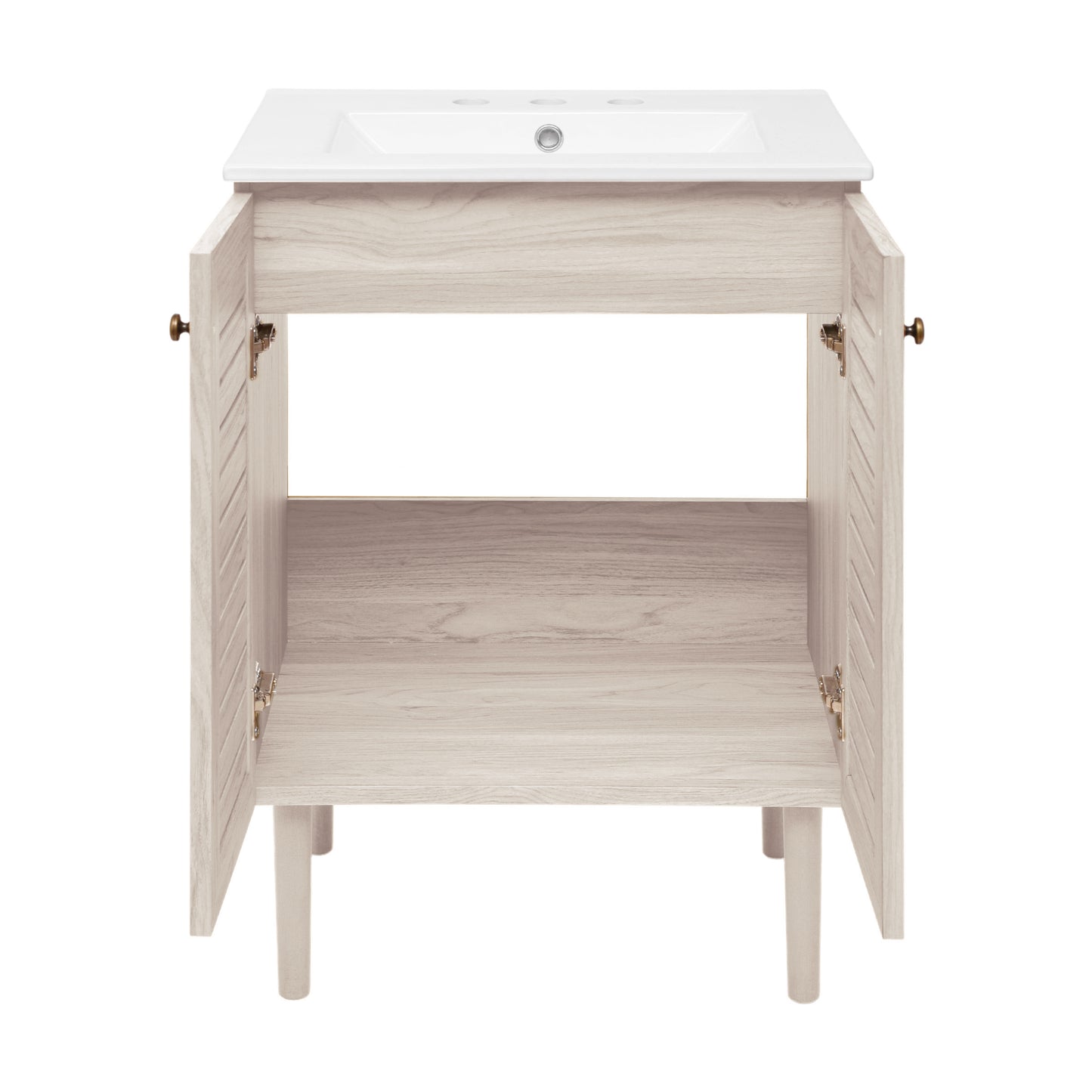 Swiss Madison, Bron 24" Freestanding Bathroom Vanity in White Oak with 3-Hole Widespread Sink Top