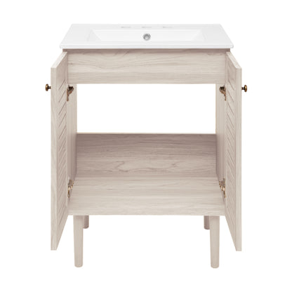 Swiss Madison, Bron 24" Freestanding Bathroom Vanity in White Oak with 3-Hole Widespread Sink Top