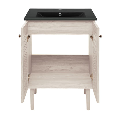 Swiss Madison, Bron 24" Freestanding Bathroom Vanity in White Oak with Black Sink Top