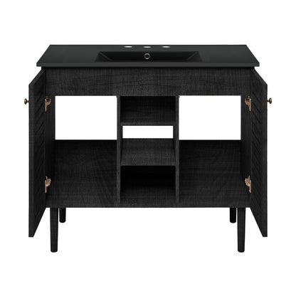 Swiss Madison, Bron 36" Freestanding Bathroom Vanity in Black Oak with Black 3-Hole Widespread Sink Top