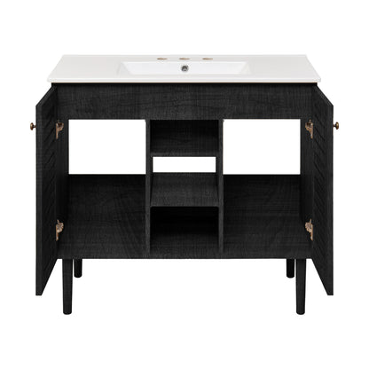 Swiss Madison, Bron 36" Freestanding Bathroom Vanity in Black Oak with 3-Hole Widespread Sink Top