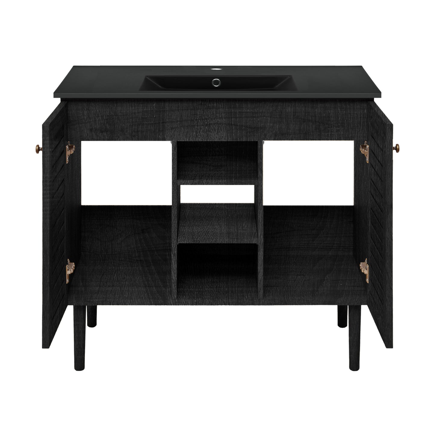 Swiss Madison, Bron 36" Freestanding Bathroom Vanity in Black Oak with Black Sink Top