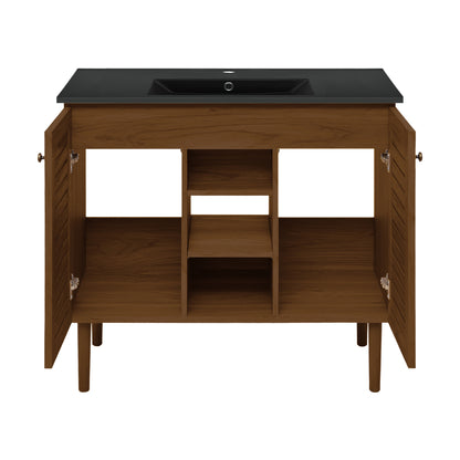 Swiss Madison, Bron 36" Freestanding Bathroom Vanity in Brown Oak with Black Sink Top