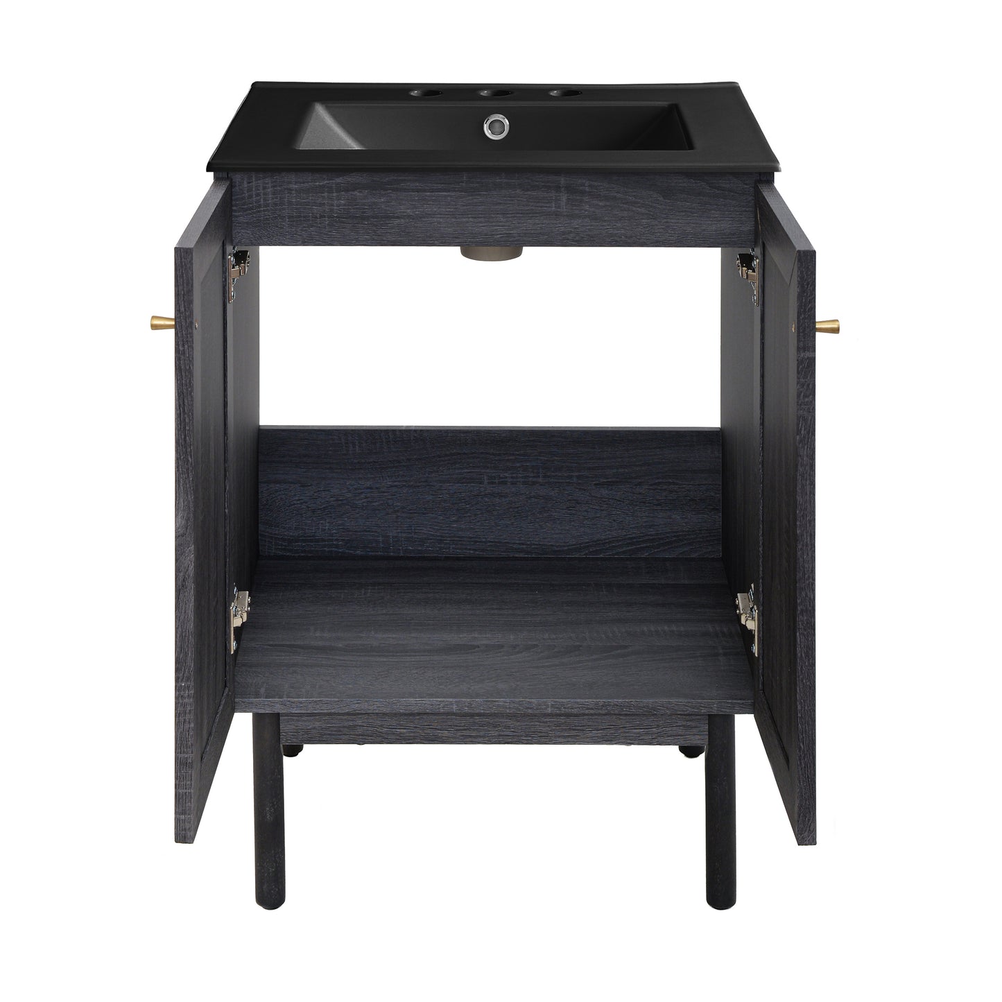 Swiss Madison, Classe 24" Freestanding Bathroom Vanity in Black Oak with Black 3-Hole Centerset Sink Top