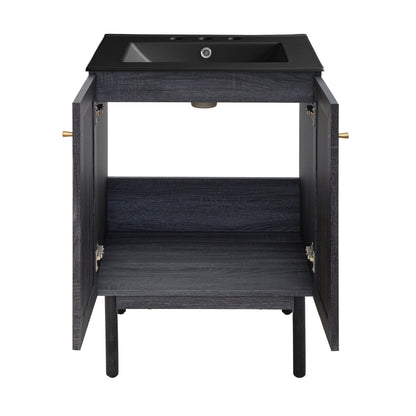 Swiss Madison, Classe 24" Freestanding Bathroom Vanity in Black Oak with Black 3-Hole Centerset Sink Top