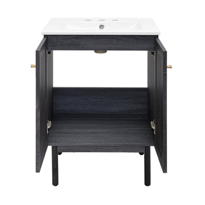Swiss Madison, Classe 24" Freestanding Bathroom Vanity in Black Oak with 3-Hole Centerset Sink Top
