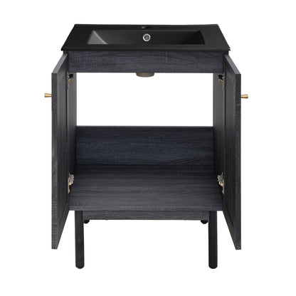 Swiss Madison, Classe 24" Freestanding Bathroom Vanity in Black Oak with Black Sink Top