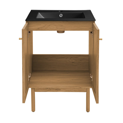 Swiss Madison, Classe 24" Freestanding Bathroom Vanity in Golden Oak with Black Sink Top