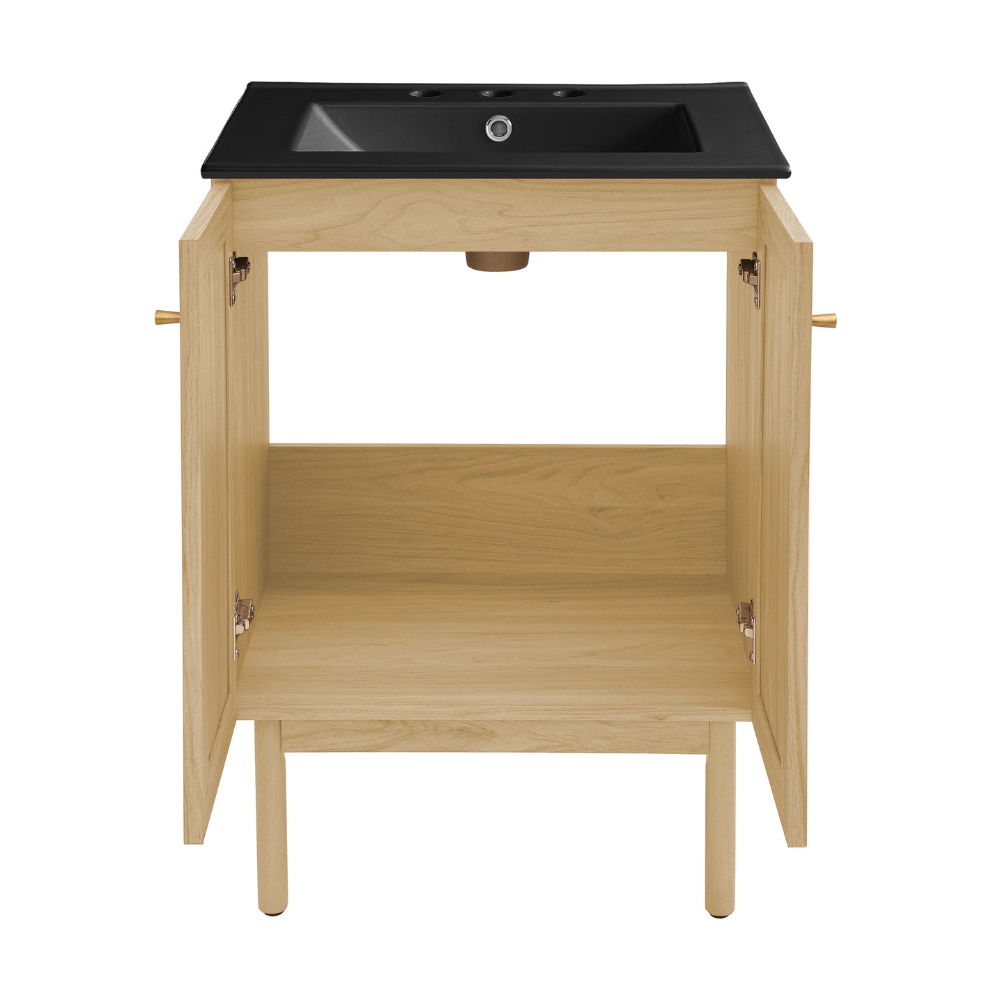Swiss Madison, Classe 24" Freestanding Bathroom Vanity in Natural Oak with Black 3-Hole Centerset Sink Top